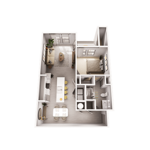 Floor plan for 1 bed, 1 bath, 791 sqft